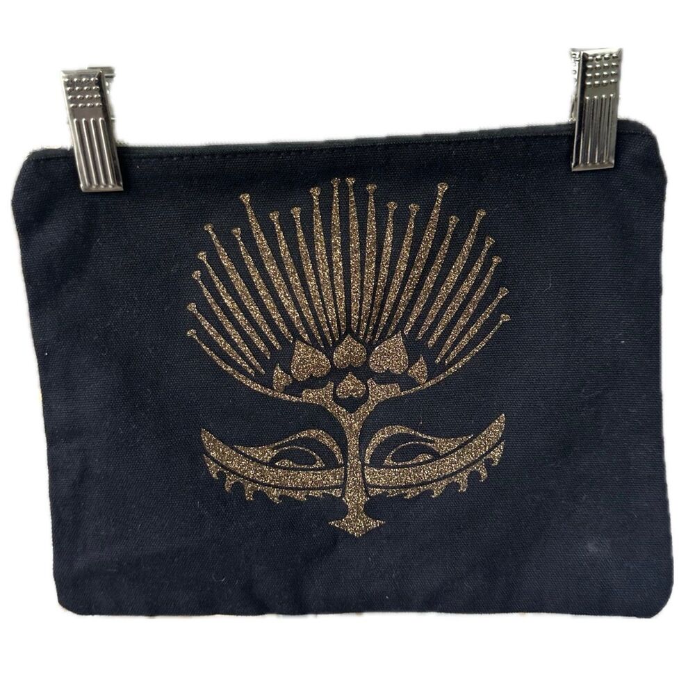 Unbranded NWOT Hawaiian Inspired Glitter Liko Lehua Canvas Pouch Cosmetic Bag